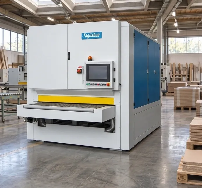 Tagliabue wide belt sanding machine installed in a woodworking plant